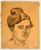 Kádár jelzéssel: Női porté. Ceruza, karton, foltos, 36×29 cm