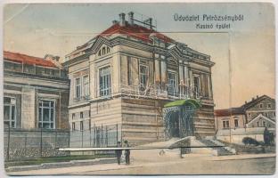 1909 Petrozsény, Petrosani; Kaszinó épülete. Leporellolap belül vasútállomásokkal és Gambrinus vendéglővel / casino. leporello postcard (EK)