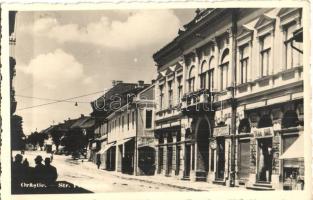 Szászváros, Broos, Orastie; Fő utca, üzletek, cukrászda / Ivan Rob, Debit & Tutun, Cofetária Bodega Puiu / main street with shops and confectionary