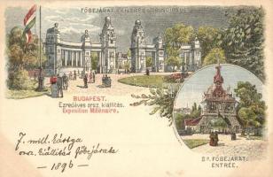1896 Budapest XIV. Városliget, Ezredéves Országos Kiállítás, főbejáratok, barna 2 Kr. Ga s: Morelli, Dörre T.