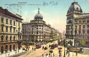 Budapest VIII. Rákóczi út (Blaha Lujza tér), villamosok, gyógyszertár