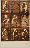 Ország Lili (1926-1978): Barna ikon. Szitanyomat, papír, hagyatéki pecséttel, üvegezett keretben, 49×33 cm