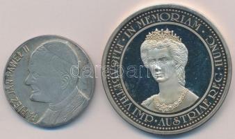 DN Erzsébet császárné / 1837-1898 fém emlékérem dísztokban (50mm) + Lengyelország DN II. János Pál fém emlékérem (34mm) T:1-,2(PP),2 ND Empress Elisabeth / 1837-1898 metal commemorative medal in case (50mm) + Poland ND John Paul II commemorative medallion (34mm) C:AU,XF(PP),XF