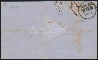 Mixed franking on cover, the 1861 5kr with strongly shifted perforation and paint spot "TEMESVÁ...