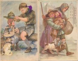 10 db RÉGI Cserkész Levelezőlapok Kiadóhivatal cserkész motívumlap, Márton L. szignóval / 10 pre-194...