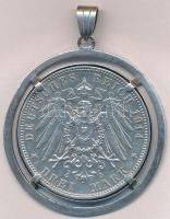 Német Államok / Hamburg 1914J 3M Ag keretben medálkén T:2 German States / Hamburg 1914J 3 Mark in frame as medallion Ag C:XF Krause KM#296