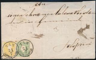 ca. 1858 2kr and 3kr on piece of cover 