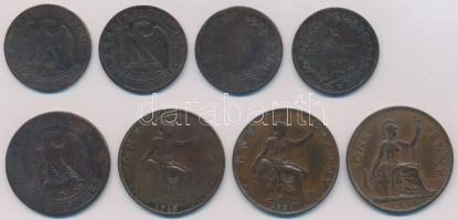 Vegyes: 8db-os brit, francai és olasz fémpénz tétel az 1854-1938 közötti időszakból T:vegyes
Mixed:...