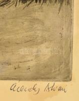 Élesdy István (1912-1987): Szigligeti udvar. Rézkarc, papír, jelzett, üvegezett keretben, 29×38 cm