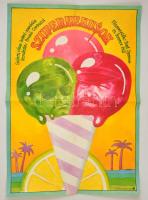 1985 Hodosi Mária (1943-): Szuperhekusok olasz film plakát, főszerepben: Bud Spencer és Terence Hill, hajtásnyommal, 80,5x56 cm / Miami Supercops movie poster, folded, 80,5x56 cm