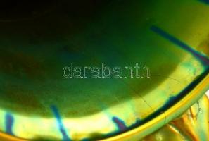 Zsolnay füles díszserleg,  eozin mázas, sérült, jelzett, "Vásárdíj" felirattal, m: 33 cm