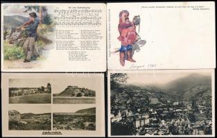 16 db régi képeslap, magyar városképek + 2 motívumlap