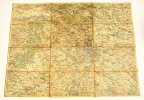 cca 1910 Budapest és Tétény környékének katonai térképe. Vászonra vonva 54x41 cm