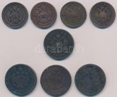 1851. 1kr Cu (4x) A,B,G verdejelek + 1851B 2kr Cu + 1861A 4kr Cu (3x) T:vegyes