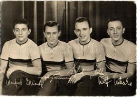 Siegfried Köhler, Manfred Klieme, Peter Gröning, Rolf Nitzsche. Kandidaten für die Olympischen Sommerspiele / German racing cyclists, Candidates of the 1960 Summer Olympics in Rome (non PC)