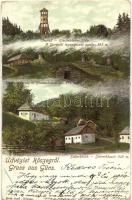 1900 Kőszeg, Írott-kő (a Dunántúl legmagasabb pontja), Hörmann-forrás, Stájer házak. Kiadja Róth Jenő, litho (EK)