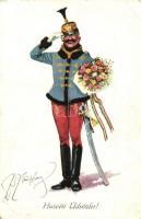 Húsvéti üdvözlet! / K.u.K. military art postcard. M. Munk Wien Nr. 1064. s: Fritz Schönpflug (r)