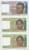 Madagaszkár 1994. 500Fr (2x) + 1000Fr T:I Madagascar 1994. 500 Francs (2x) + 1000 Francs C:UNC