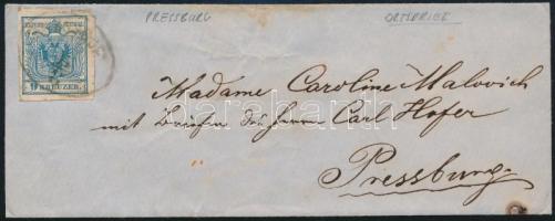 ca. 1850 9kr (!) MP III. helyi levélen, 7kr túlbérmentesítéssel, valószínűleg a feladó bélyegezte fel, nagyon érdekes darab! 