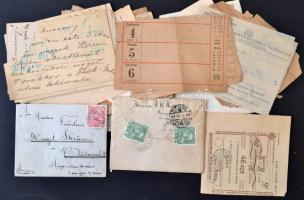 cca 1900-1950 Egy doboznyi vegyes papírrégiség tétel, közte levelek, számlák, reklám nyomtatványok