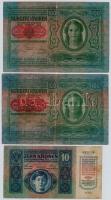 1912. 100K (2x) piros "DEUTSCHÖSTERREICH" felülbélyegzéssel + 1915. 10K T:III,III- szakadá...