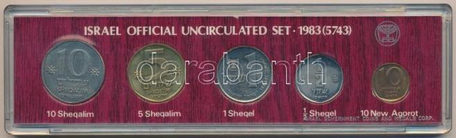 Izrael 1983. 10a-10Sh (5xklf) forgalmi sor dísztokban T:1- Israel 1983. 10 Agorot - 10 Shequalim (5xdiff) coin set in case C:AU