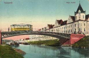 Temesvár, Timisoara; Béga részlet, villamos, híd / Bega riverside, tram, bridge (EK)