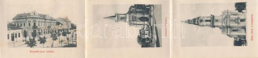 Kiskunfélegyháza, Kossuth Lajos utca. leporellocard belül Frankl Ede üzlete és vasútállomás gőzmozdo...