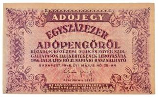 1946. 100.000AP fordított hátlapi szöveg, vágáshiba T:II-,III szép papír / Hungary 1946. 100.000 Adópengő with reverse text on back and with cutting error C:VF,F nice paper Adamo P51h