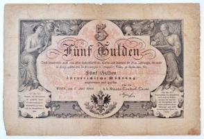 1866. 5G piros számozás T:IV szakadások, tűly. / Austrian Empire 1866. 5 Gulden with red serial number C:G tears, needle hole Adamo G98e