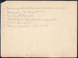 cca 1920-1930 Asztaltársaság (Ilosvay Gusztáv, Gulácsy Irén, Búzásy tábornok, stb.), fotó, hátoldalo...