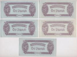 1944. 5P (5x) "A Vöröshadsereg Parancsnoksága" T:I-,II fo., mind hajtatlan