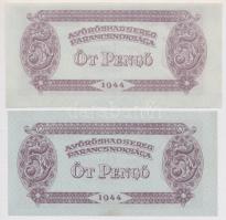 1944. 5P (2x) "A Vöröshadsereg Parancsnoksága" egyik halvány alapnyomattal illetve elcsúsz...