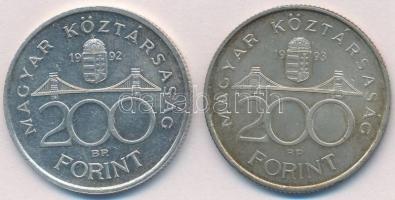 1992-1993. 200Ft Ag "MNB" (2x) T:2 patina