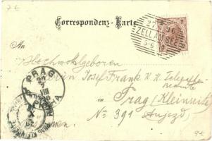 1896 (Vorläufer!) Zell am See, general view, church, rowing boat. Verl. v. Johann Kastner. Art Nouve...