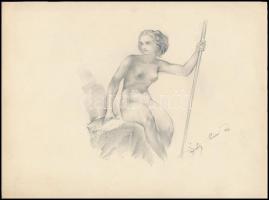 Légrády Sándor(1906-1987): Ülő akt. Ceruza, papír, jelzett, 17,5×23,5 cm