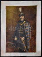 1900 szoblahói Pálmay József (1863-?) hadapród-tiszthelyettes, levéltárnok portréja, festett fotó, k...