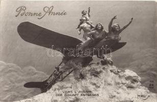 5 db RÉGI repülő motívumos képeslap / 5 pre-1945 motive postcards: aeroplanes