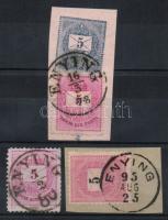 1874-1889 2 kivágás + 1 bélyeg &quot;ENYING&quot; bélyegzéssel, Collection of &quot;ENYING&quot; cancelations on 2 pieces + 1 stamps