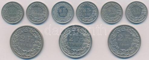 Svájc 1968-1989. 1/2Fr (6x) + 2Fr (3xklf) T:2 Switzerland 1968-1989. 1/2 Franc (6x) + 2 Francs (3xdiff) C:XF