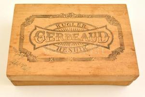 Kugler Henrik Gerbaud fa doboz, tollas ráírással, 19,5x12x5 cm