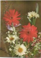 8 db modern  virág motívumos dimenziós (3D)  képeslap / 8 modern dimensional 3D Hungarian town-view ...