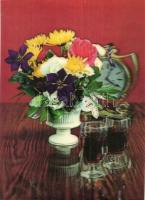 8 db modern  virág motívumos dimenziós (3D)  képeslap / 8 modern dimensional 3D Hungarian town-view ...