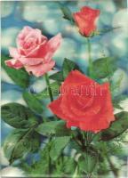 8 db modern  virág motívumos dimenziós (3D)  képeslap / 8 modern dimensional 3D Hungarian town-view ...