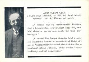 Lord Robert Cecil. A Magyar Nemzeti Szövetség kiadása / Hungarian irredenta 1939 Országos Protestáns Napok So. Stpl