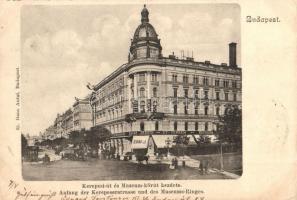 1901 Budapest VIII. Nemzeti színház és bérháza, Ehm János étterme és sörcsarnoka, Kerepesi út (Rákóczi út) és Múzeum körút kezdete. Ganz Antal 35.