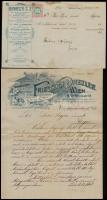 1897-1898 Eger, Bánhegyi C.J. fejléces számlája, benyomott 1 kr. számlabélyeggel,Wien, Friedrich Drexler cég levele, fejléces papíron, kis szakadással.