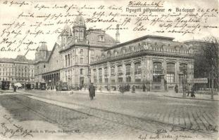 1904 Budapest VI. Nyugati pályaudvar, vasútállomás, villamos, jegyváltás az alagi lóversenyhez. M. T. és F. I. Koch és Warga (EK)