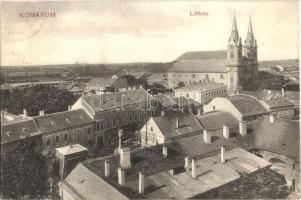 Komárom, Komárnó; látkép templommal / general view with church (ragasztónyom / gluemark)