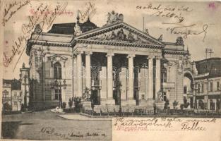 1903 Nagyvárad, Oradea; Vasútállomás, Szigligeti színház - 2 db régi képeslap, az egyik lap sérült / railway station, theatre - 2 pre-1945 postcards (b)